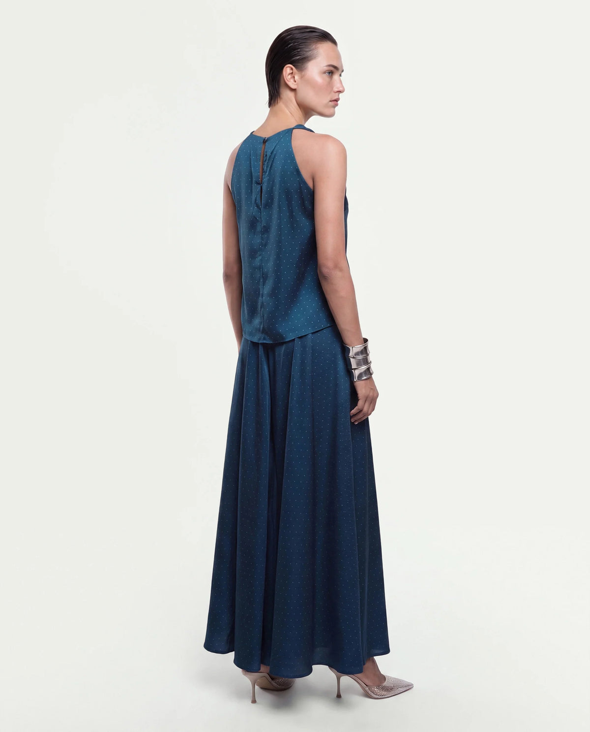 Rareism Women's Xivinij-B Teal Viscose Blend Flared Plain Skirt