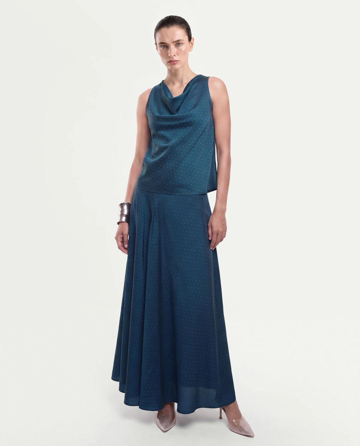 Rareism Women's Xivinij-B Teal Viscose Blend Flared Plain Skirt