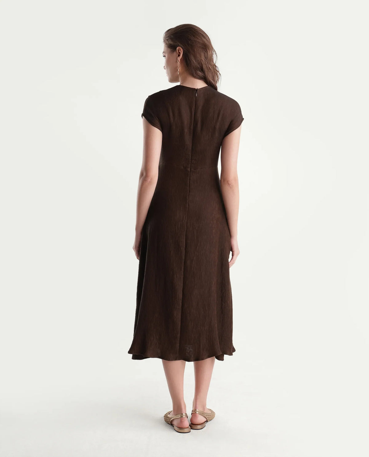 Rareism Women's Xara Dark Brown Viscose Blend Crew Neck Fit And Flare Plain Dress
