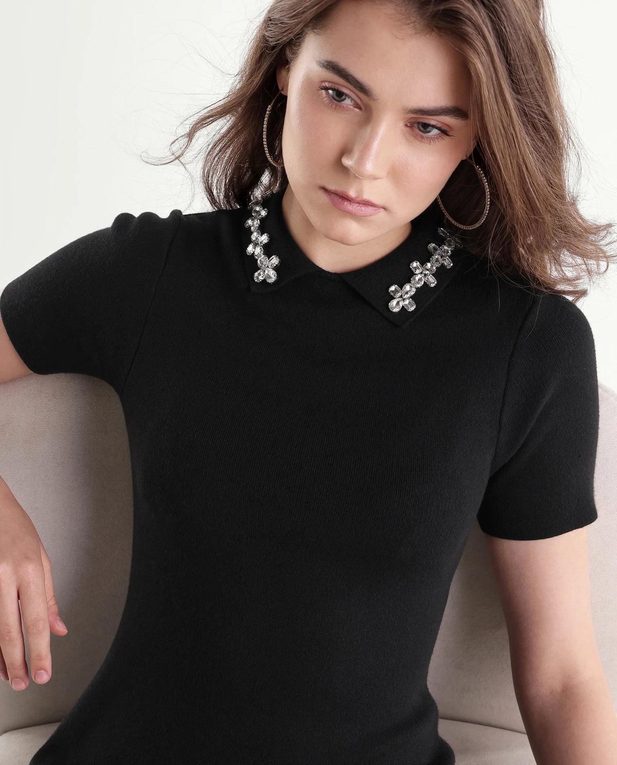 Rareism Women's Less Primary Black Viscose Blend Spread Collar Fitted Plain Dress