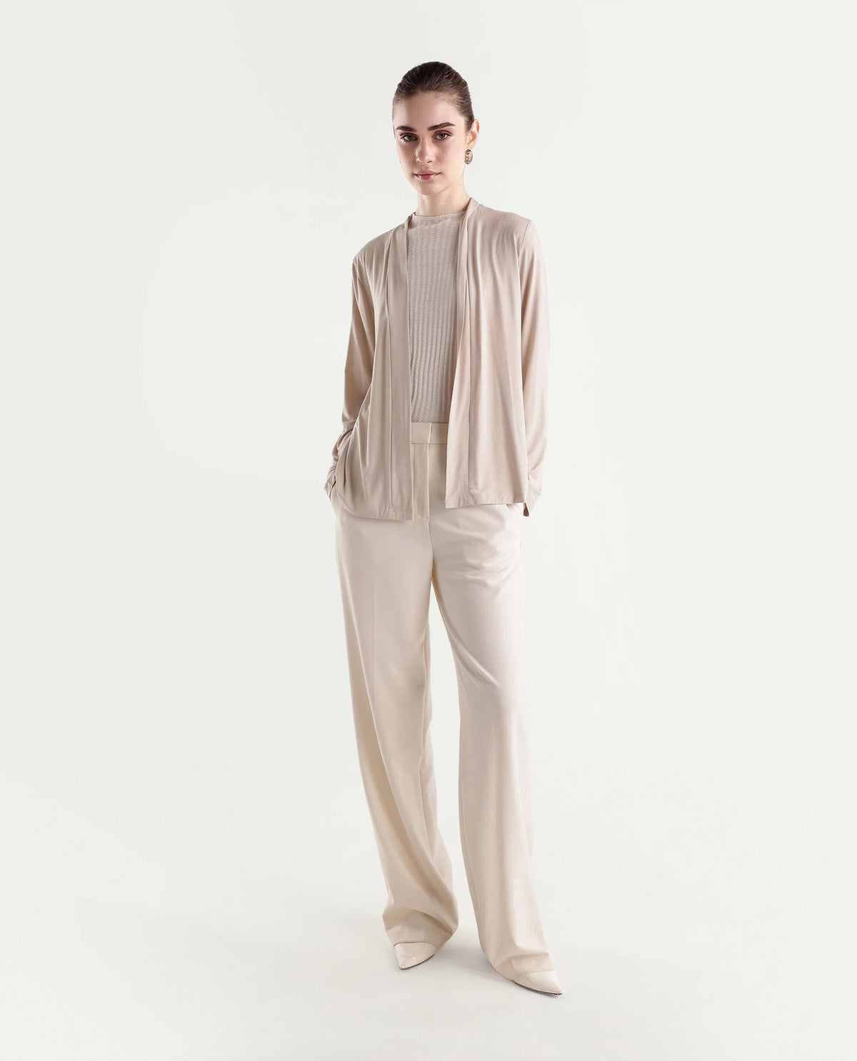 Rareism Women's Pommy Beige Modal Blend Collarless Regular Fit Plain Shrug - image 2