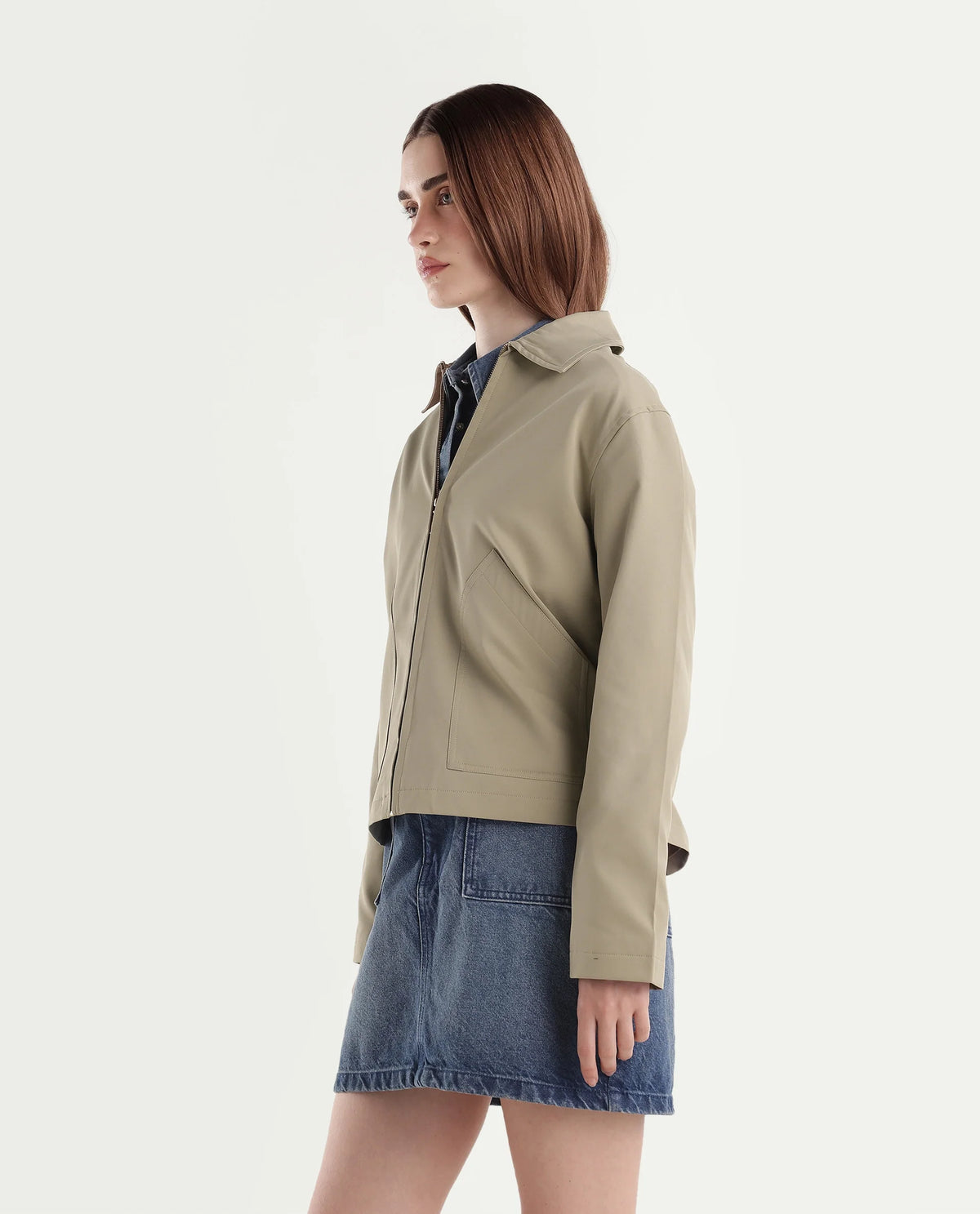 Rareism Women's Kru Beige Polyester Spread Collar Zipper Regular Plain Jacket - image 5