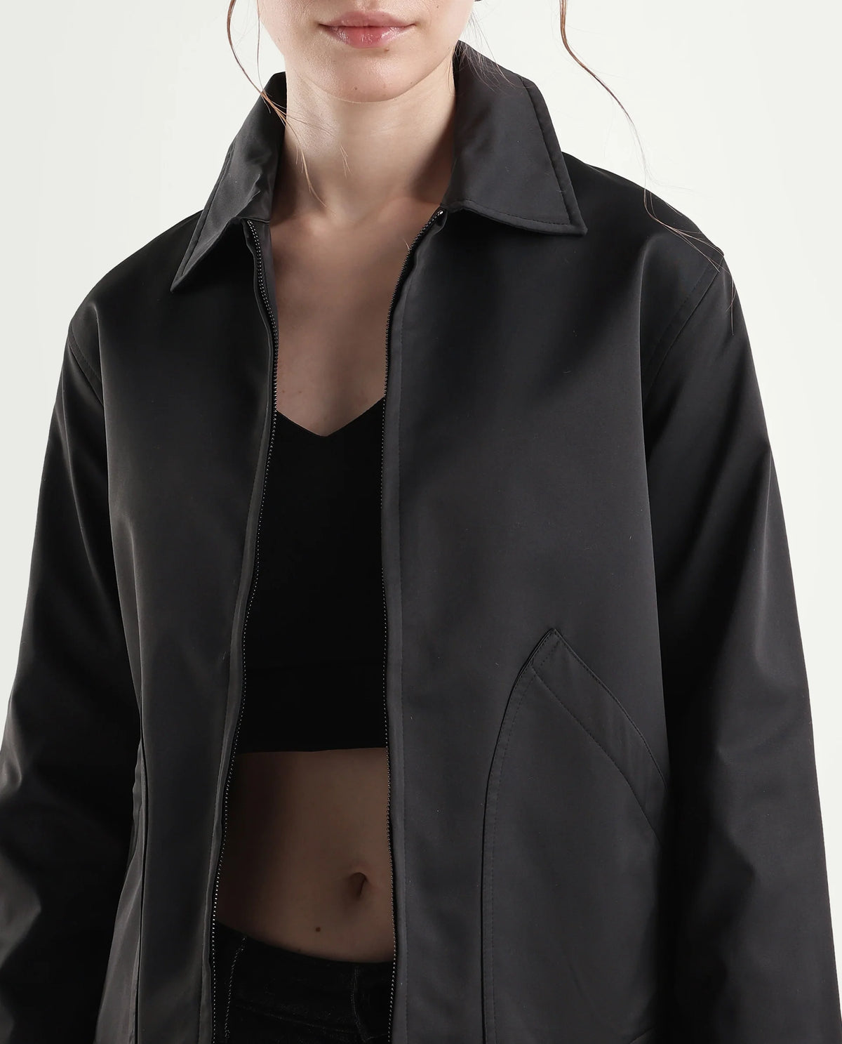Rareism Women's Kru Black Polyester Spread Collar Zipper Regular Plain Jacket - image 3