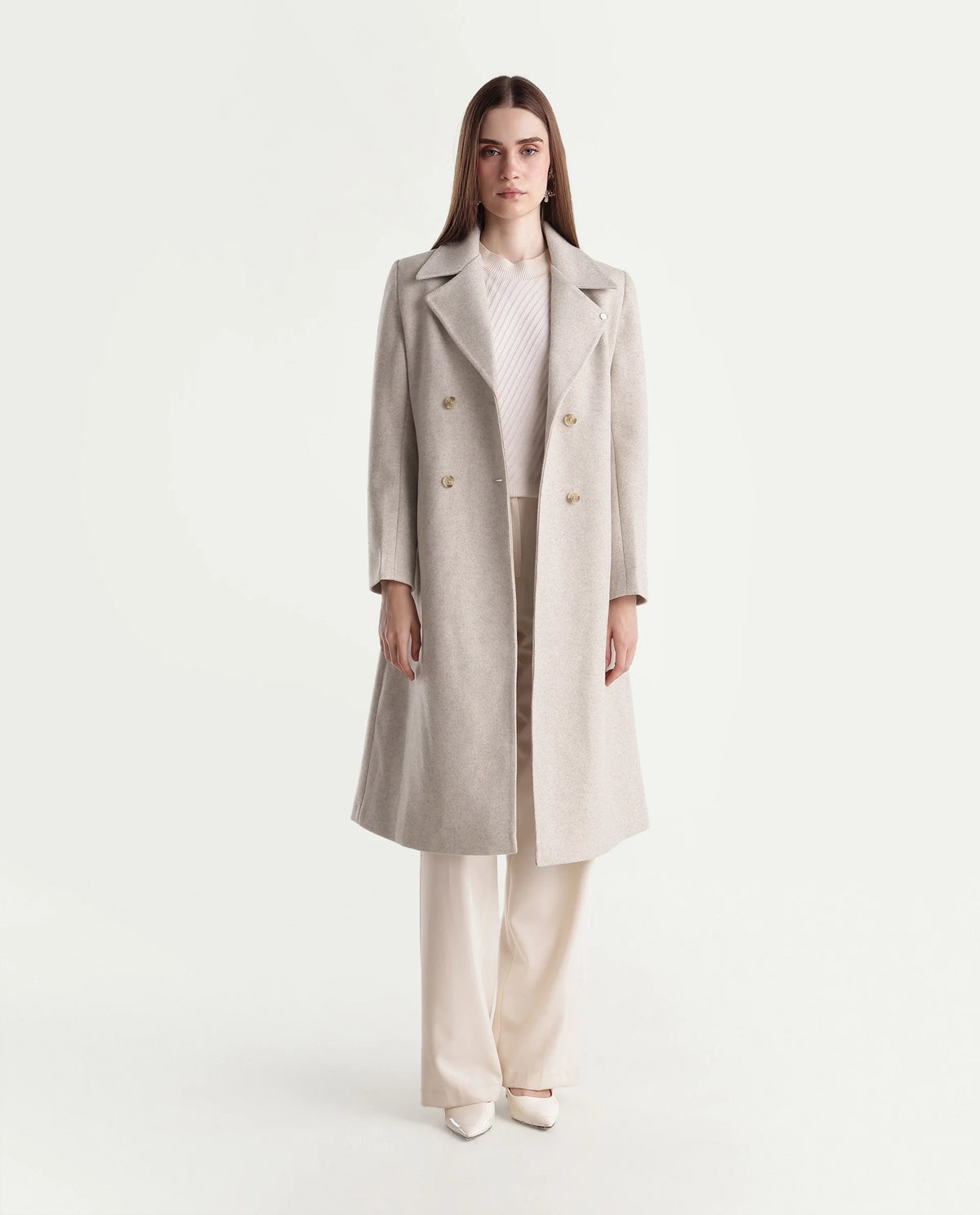 Rareism Women's Kerest Beige Polyester Blend Lapel Neck Regular Plain Coat - image 2