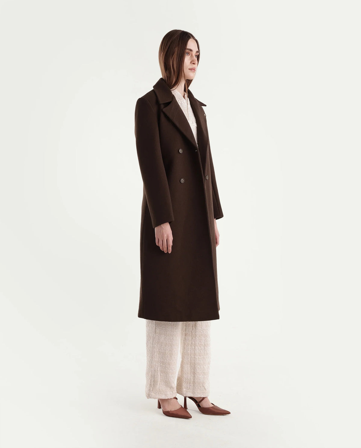 Rareism Women's Kerest Brown Polyester Blend Lapel Neck Button Regular Plain Coat - image 5