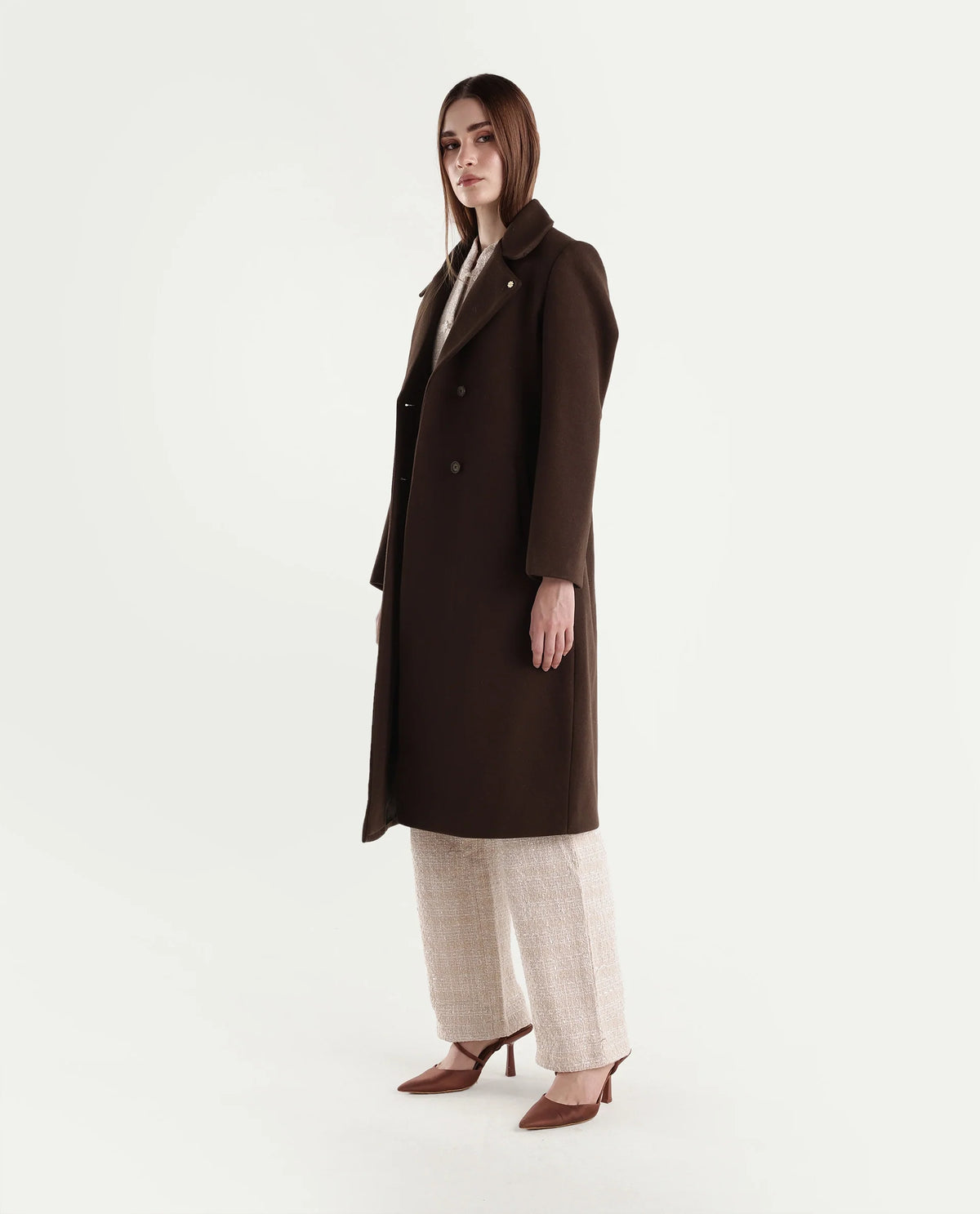 Rareism Women's Kerest Brown Polyester Blend Lapel Neck Button Regular Plain Coat - image 6