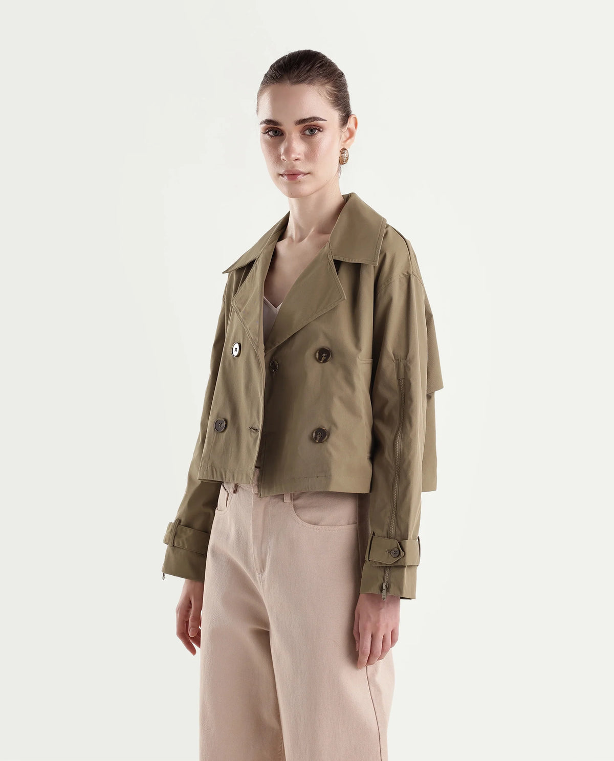 Rareism Women's Kim Beige Polyester Lapel Relaxed Solid Jacket - image 5