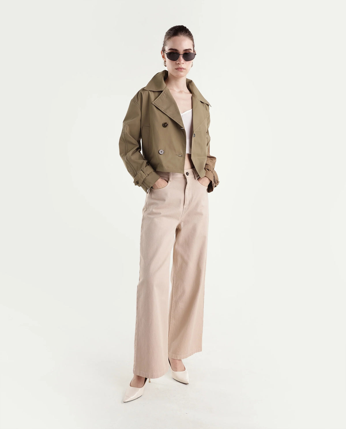 Rareism Women's Kim Beige Polyester Lapel Relaxed Solid Jacket - image 2