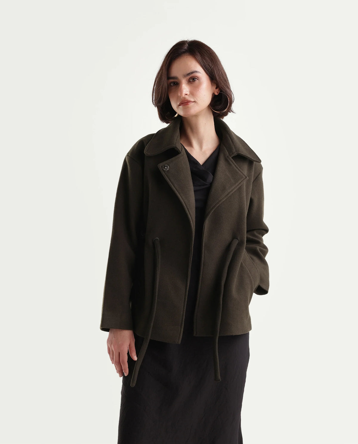 Rareism Women's Nittizaw26 Olive Polyester Blend Lapel Neck Snap Button Regular Plain Jacket - image 6