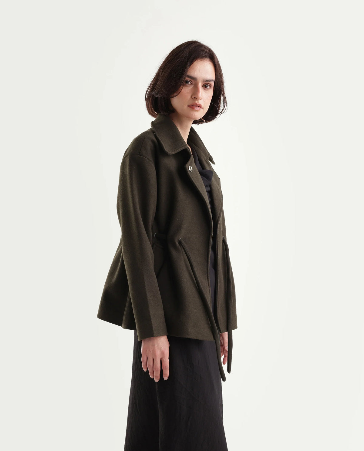 Rareism Women's Nittizaw26 Olive Polyester Blend Lapel Neck Snap Button Regular Plain Jacket - image 4