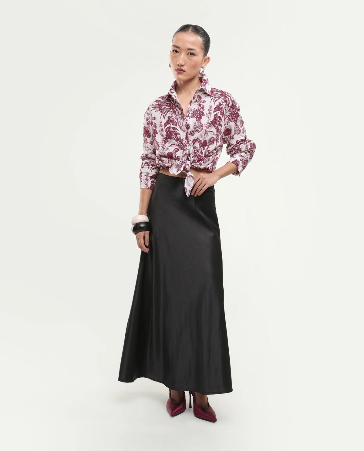 Rareism Women's Fony-T Red Cotton Spread Collar Relaxed Floral Print Shirt