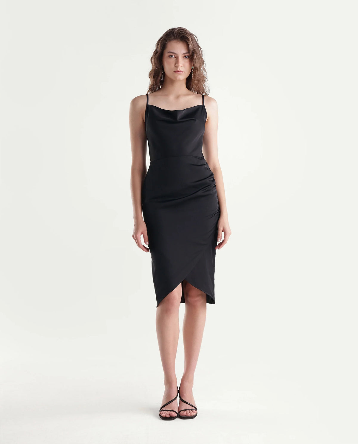 Rareism Women's Riluaw26 Black Polyester Cowl Neck Bodycon Plain Dress