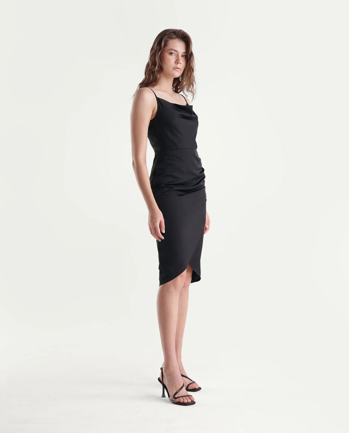 Rareism Women's Riluaw26 Black Polyester Cowl Neck Bodycon Plain Dress
