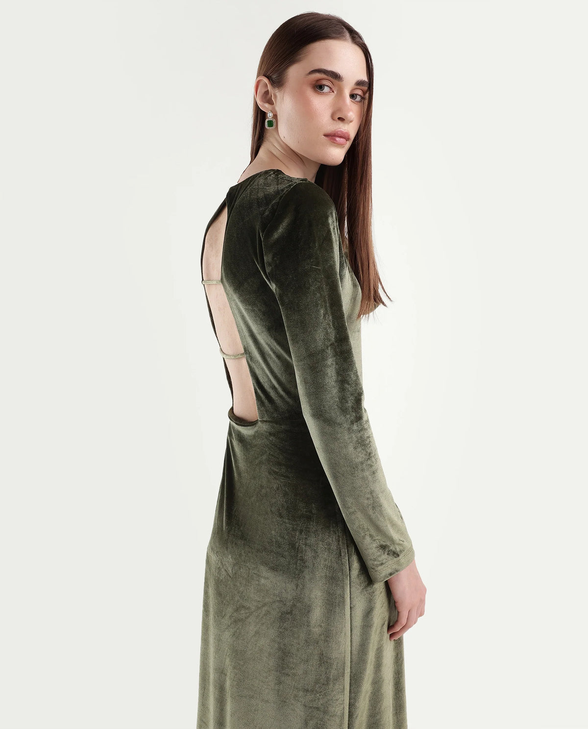 Rareism Women's Potonlo Dark Green Polyester Regular Fit Plain Dress - image 6