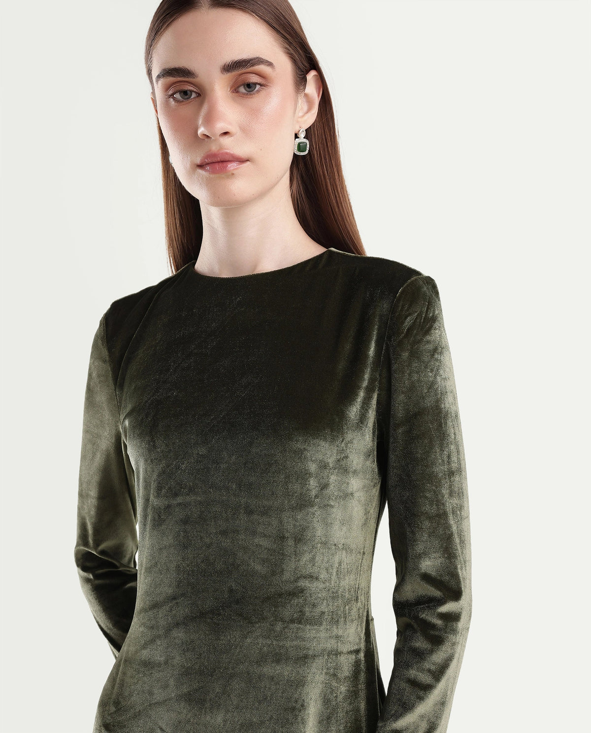 Rareism Women's Potonlo Dark Green Polyester Regular Fit Plain Dress - image 3