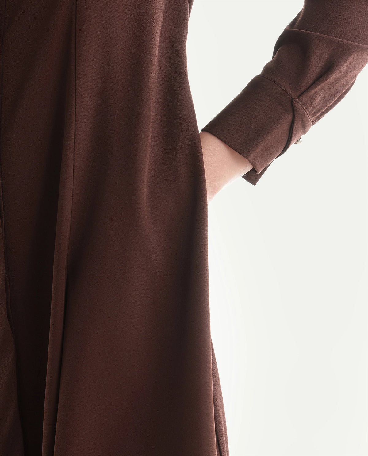 Rareism Women's Qovai Brown Polyester Spread Collar Flared Plain Dress
