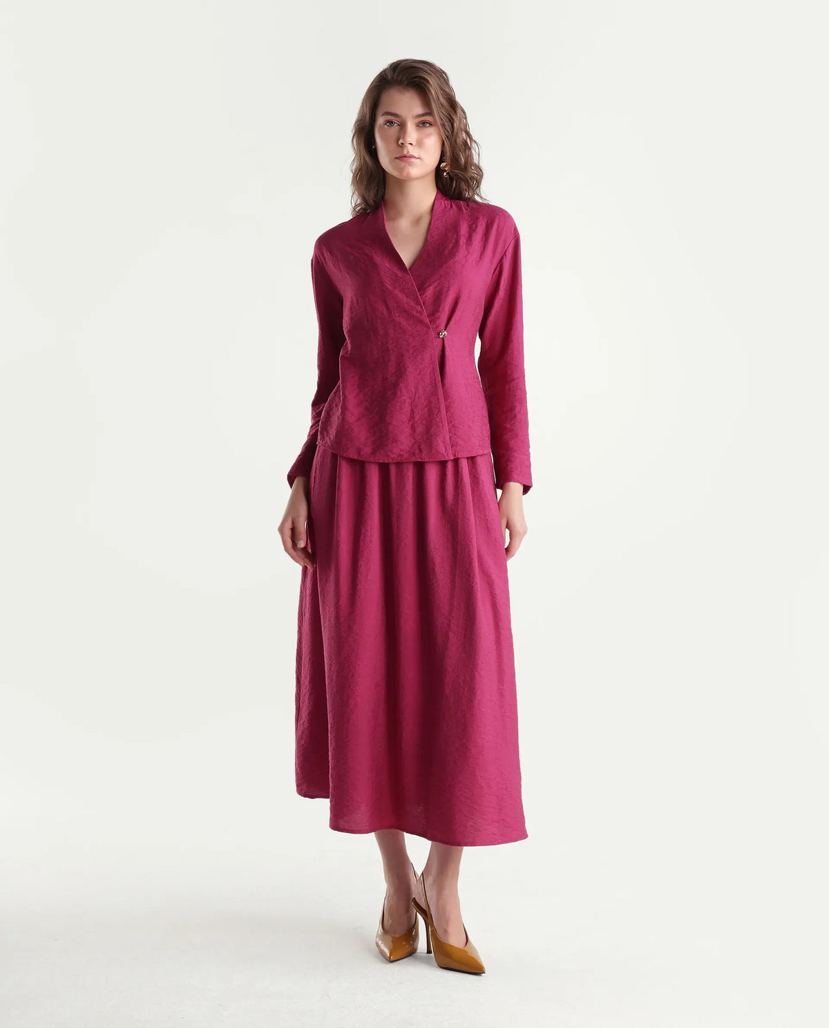 Rareism Women's Willis-B Dark Pink Viscose Blend Flared Plain Skirt