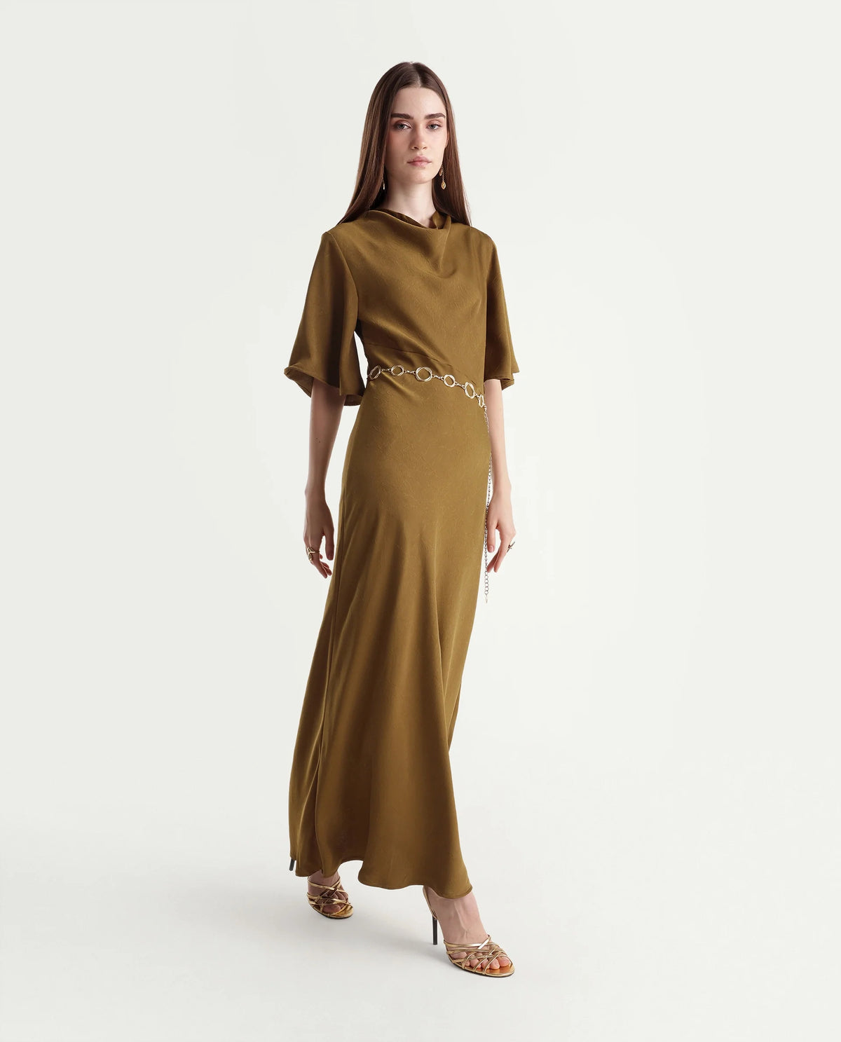 Rareism Women's Guilon Gold Polyester Regular Fit Dress - image 1