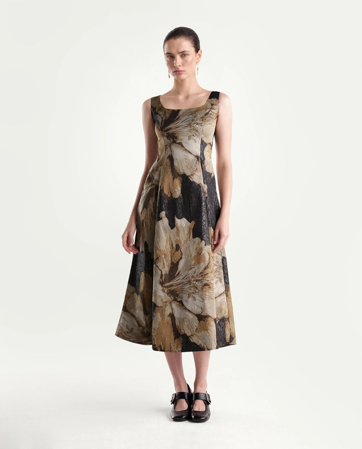Rareism Womens Xabi Brown Polyester Blend Square Neck Sheath Floral Print Dress