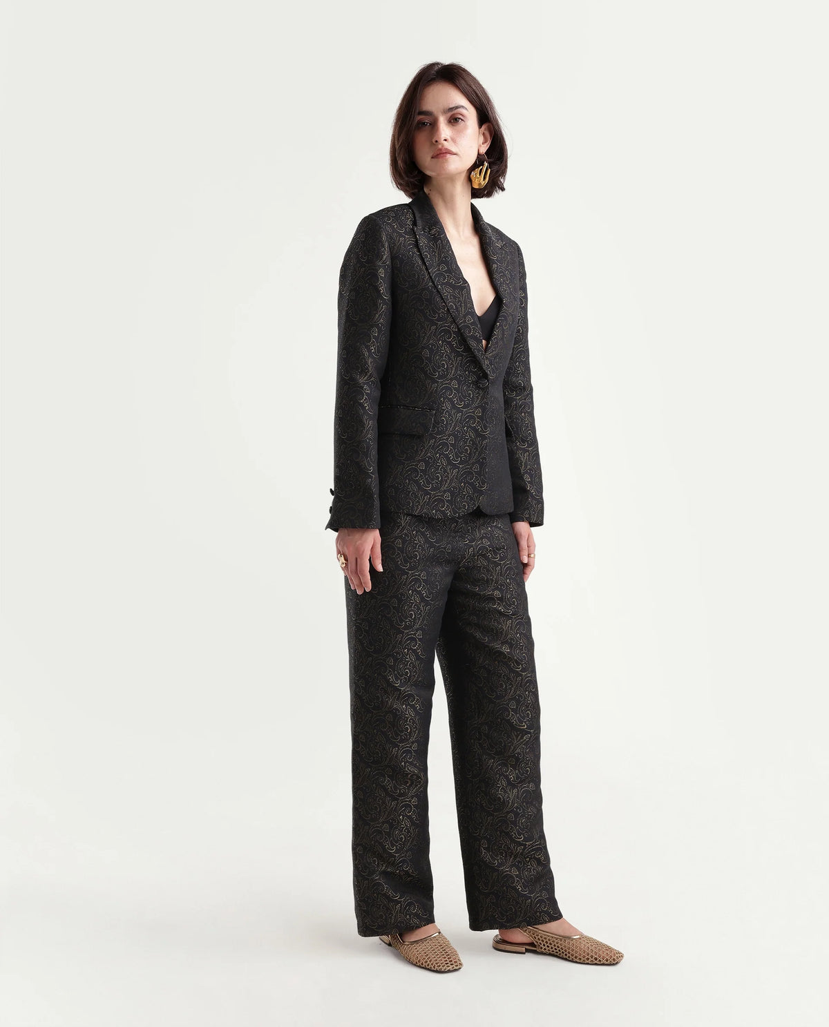 Rareism Women's Xavant-B Black Polyester Blend Wide Jacquard Trouser - image 4