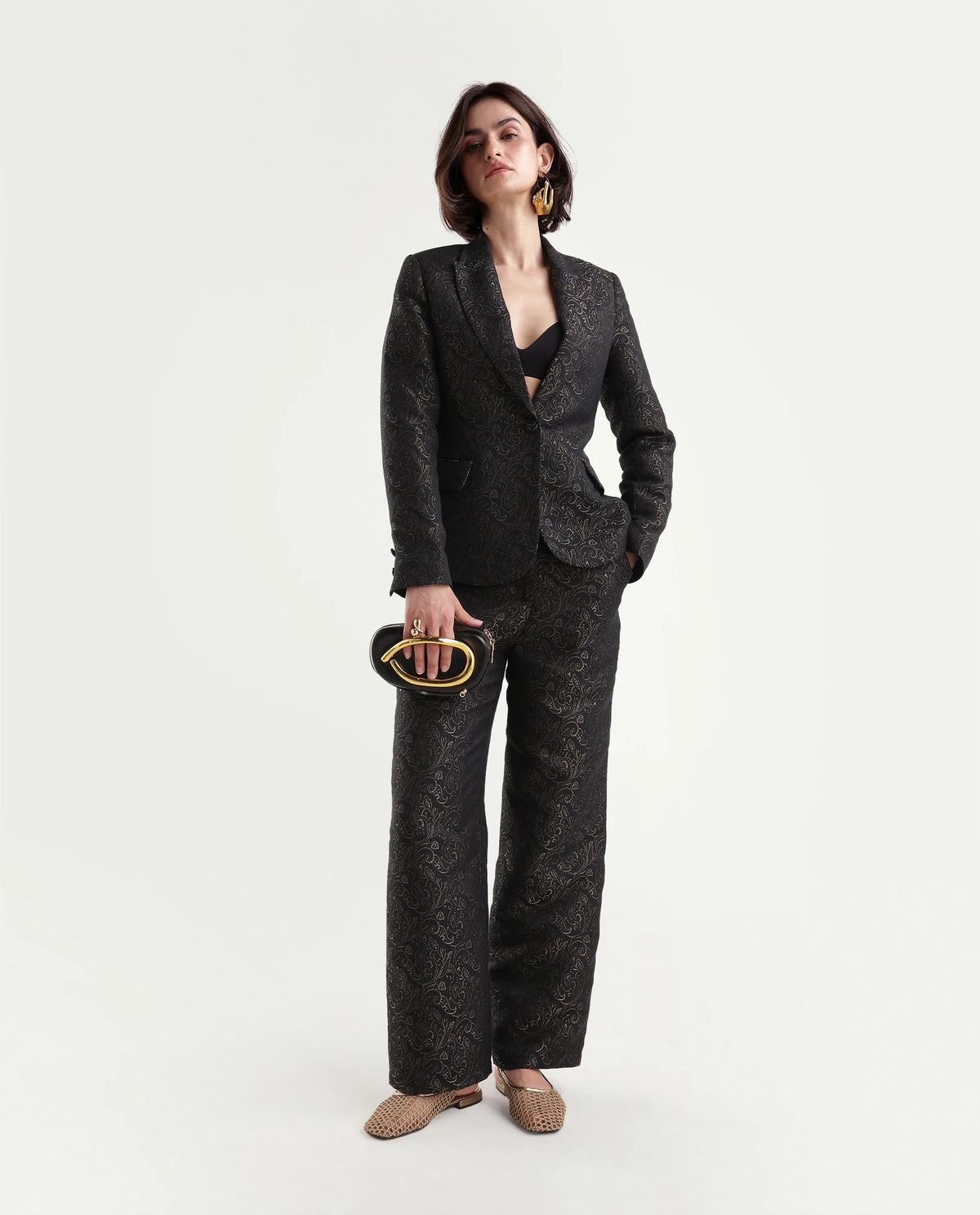 Rareism Women's Xavant-B Black Polyester Blend Wide Jacquard Trouser - image 2