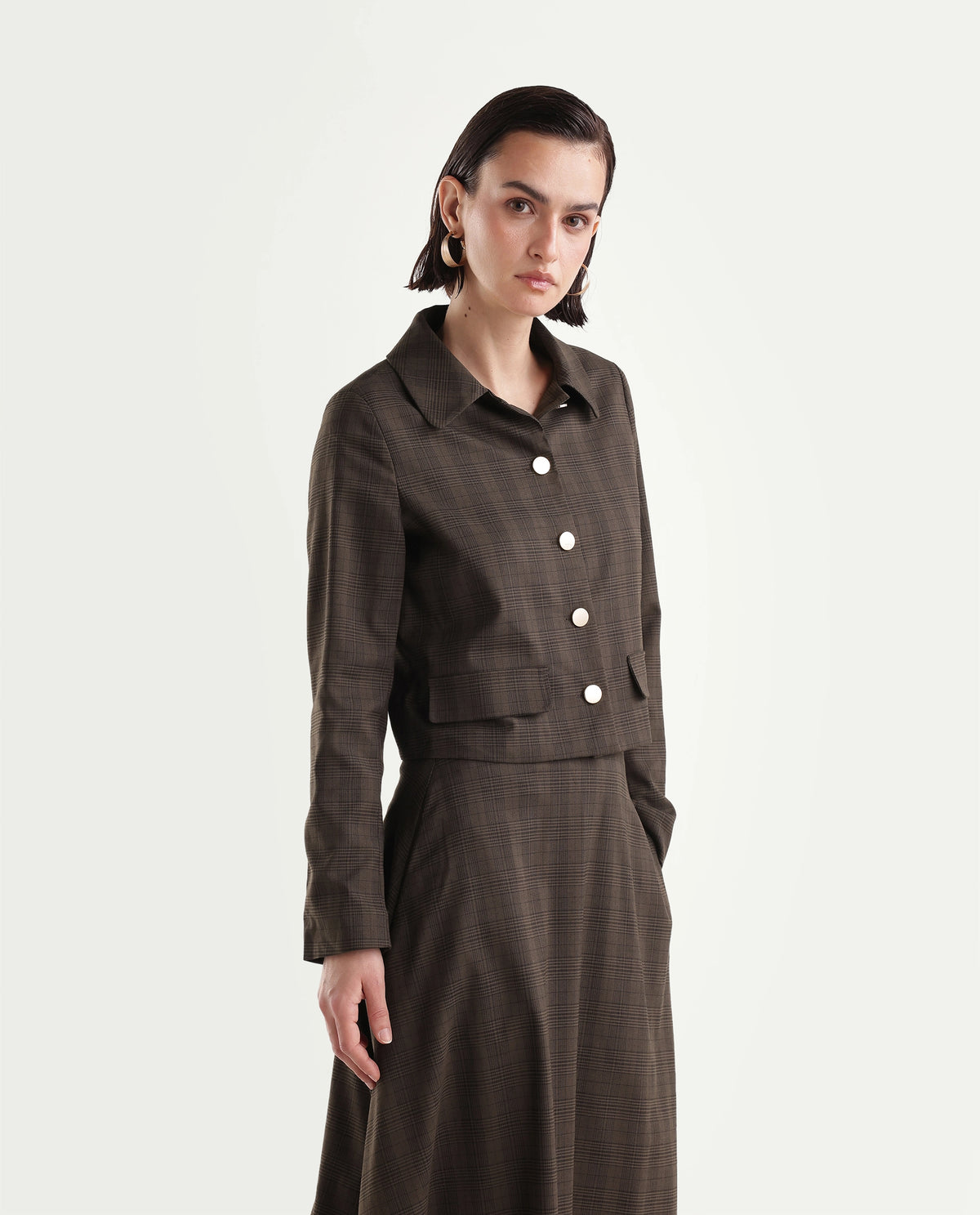 Rareism Women's Quno-T Brown Polyester Blend Spread Collar Button Regular Plain Jacket