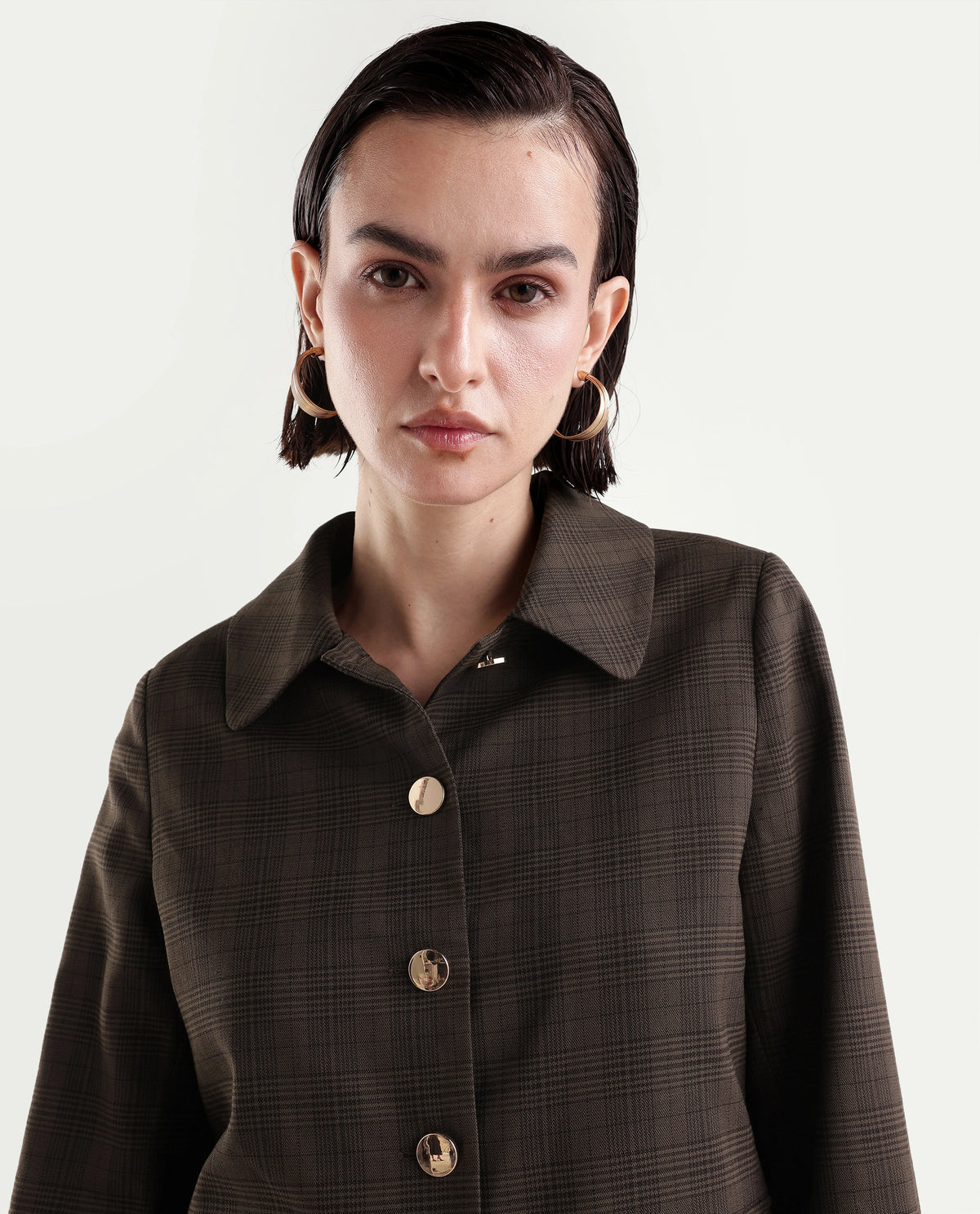 Rareism Women's Quno-T Brown Polyester Blend Spread Collar Button Regular Plain Jacket