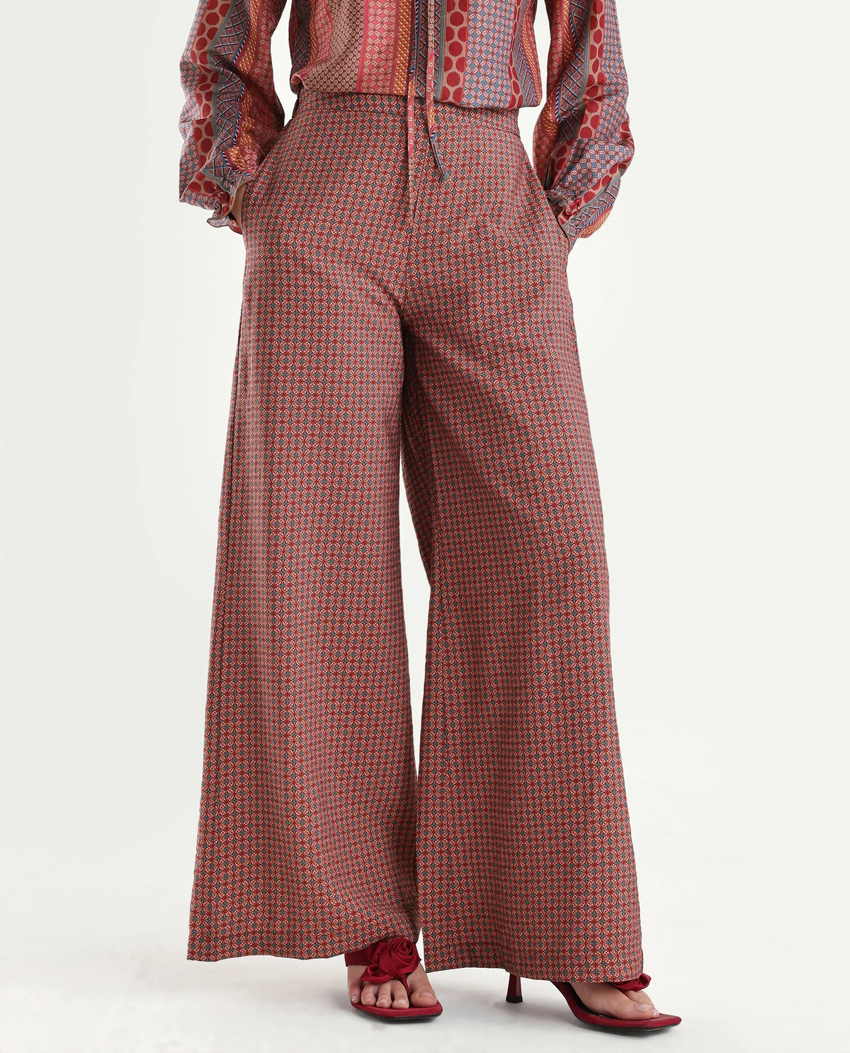 Rareism Womens Onflo-B Multi Viscose Blend Wide Leg Ornamental Print Trouser