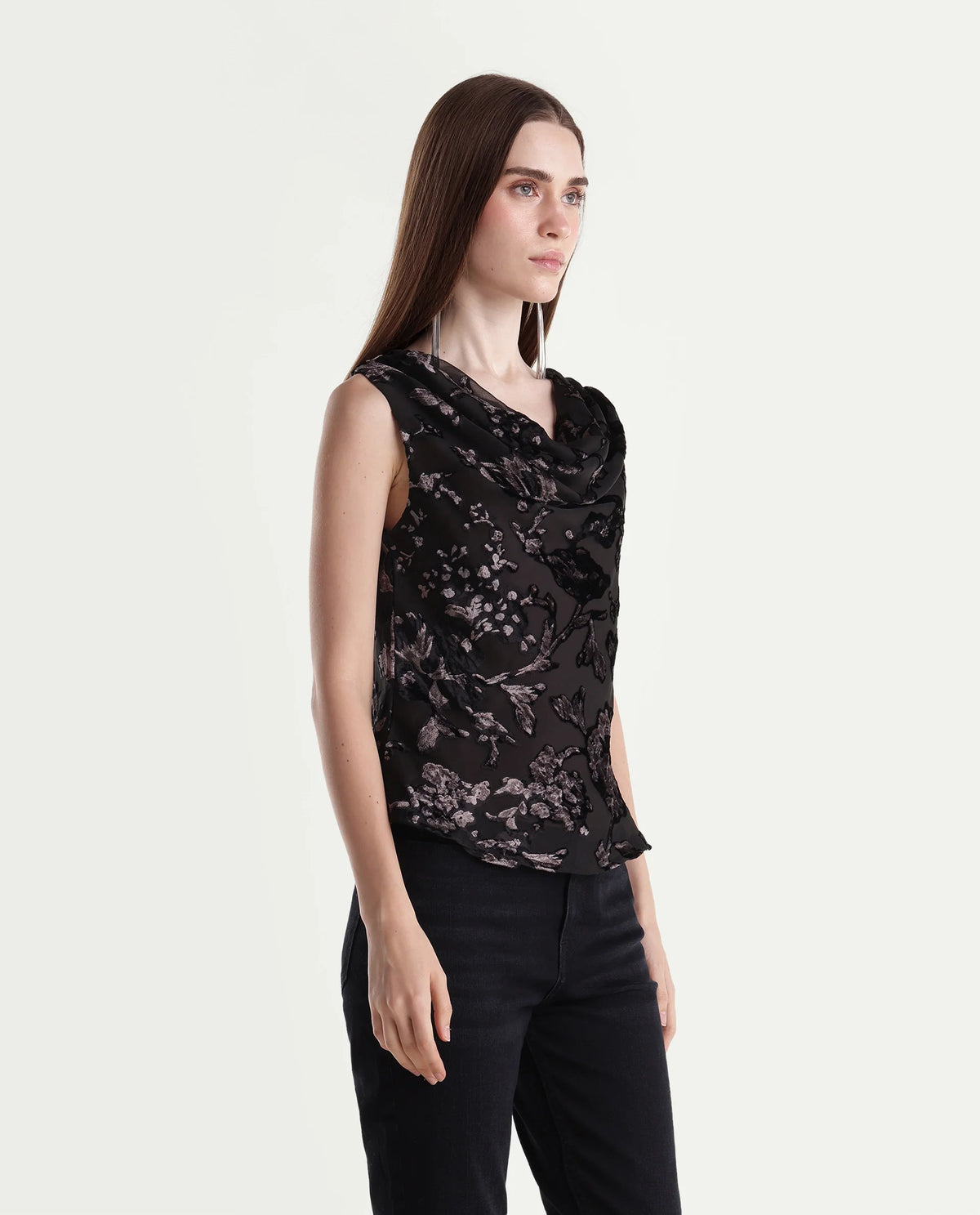 Rareism Women's Guilin Black Polyester Cowl Neck Regular Jacquard Top - image 4