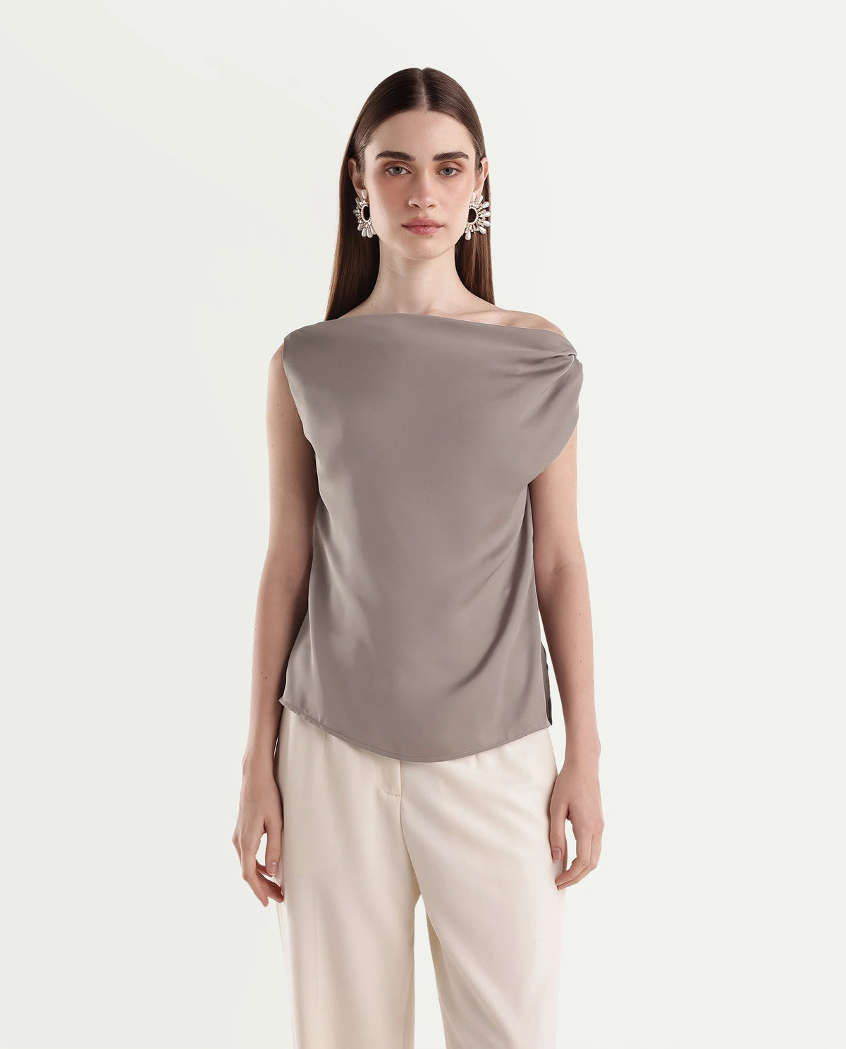 Rareism Women's Onres Dusky Beige Polyester Boat Neck Regular Plain Top - image 3