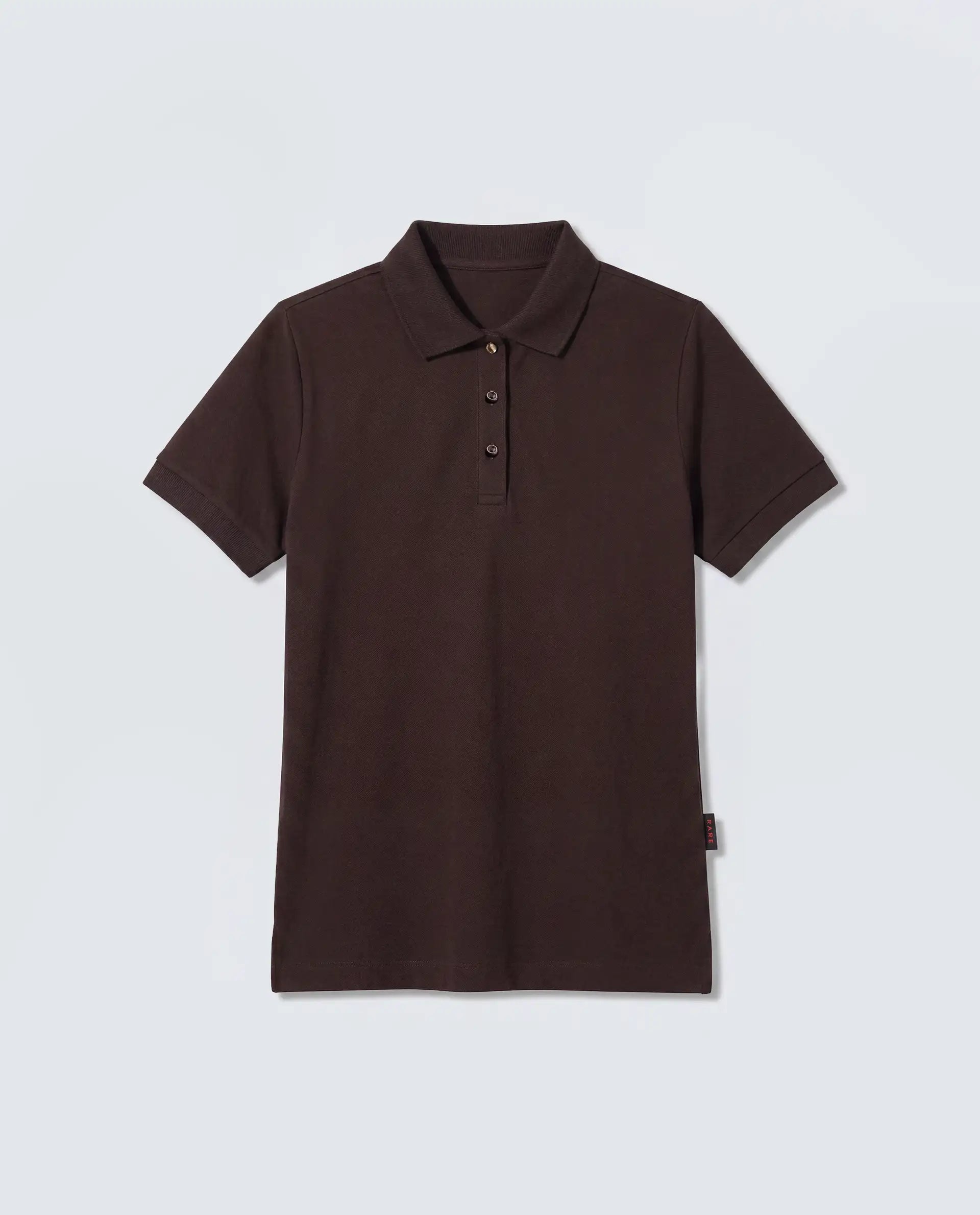 Rareism Women's Basic Rr-Corp-Elane Dark Brown Cotton Blend Collar Regular Plain Polo