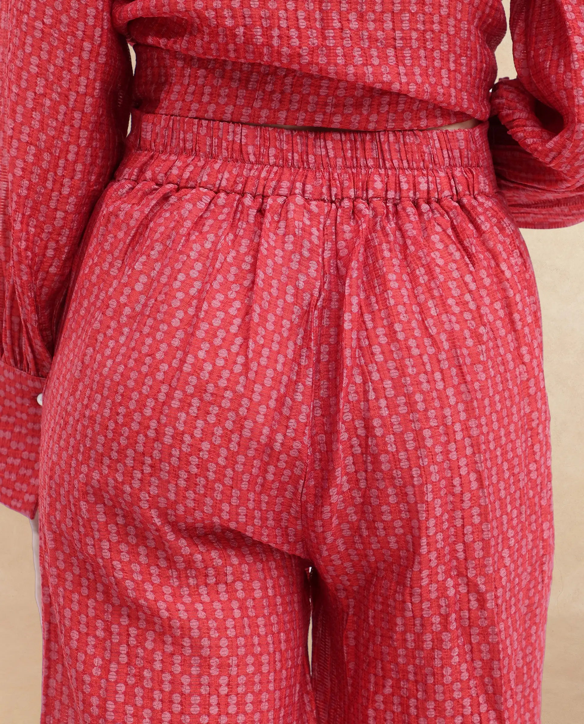 Rareism Women's Rusha-B Red Rayon Geometric Print Ankle Length Wide Trouser