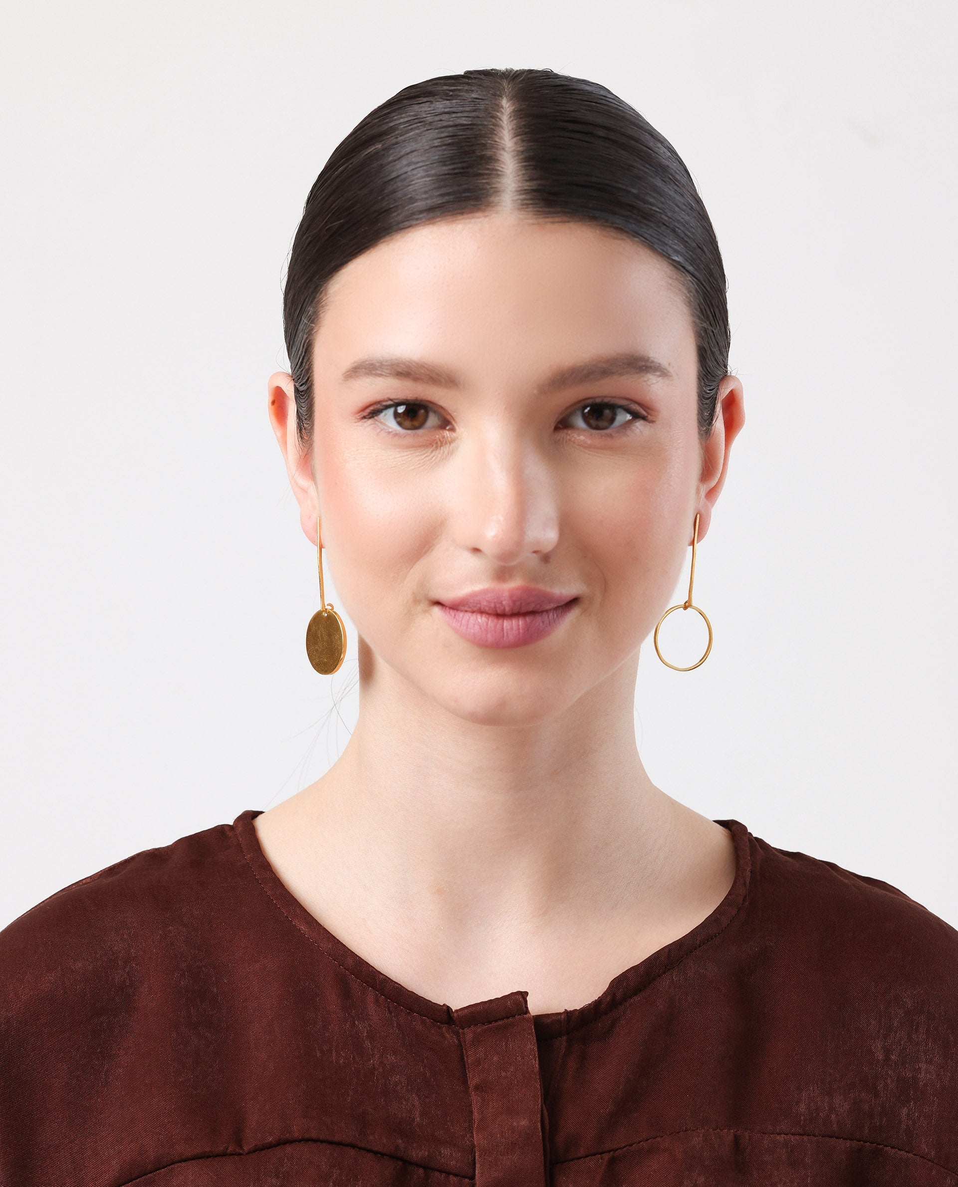 Rareism Women Ring N Disk Gold Earring