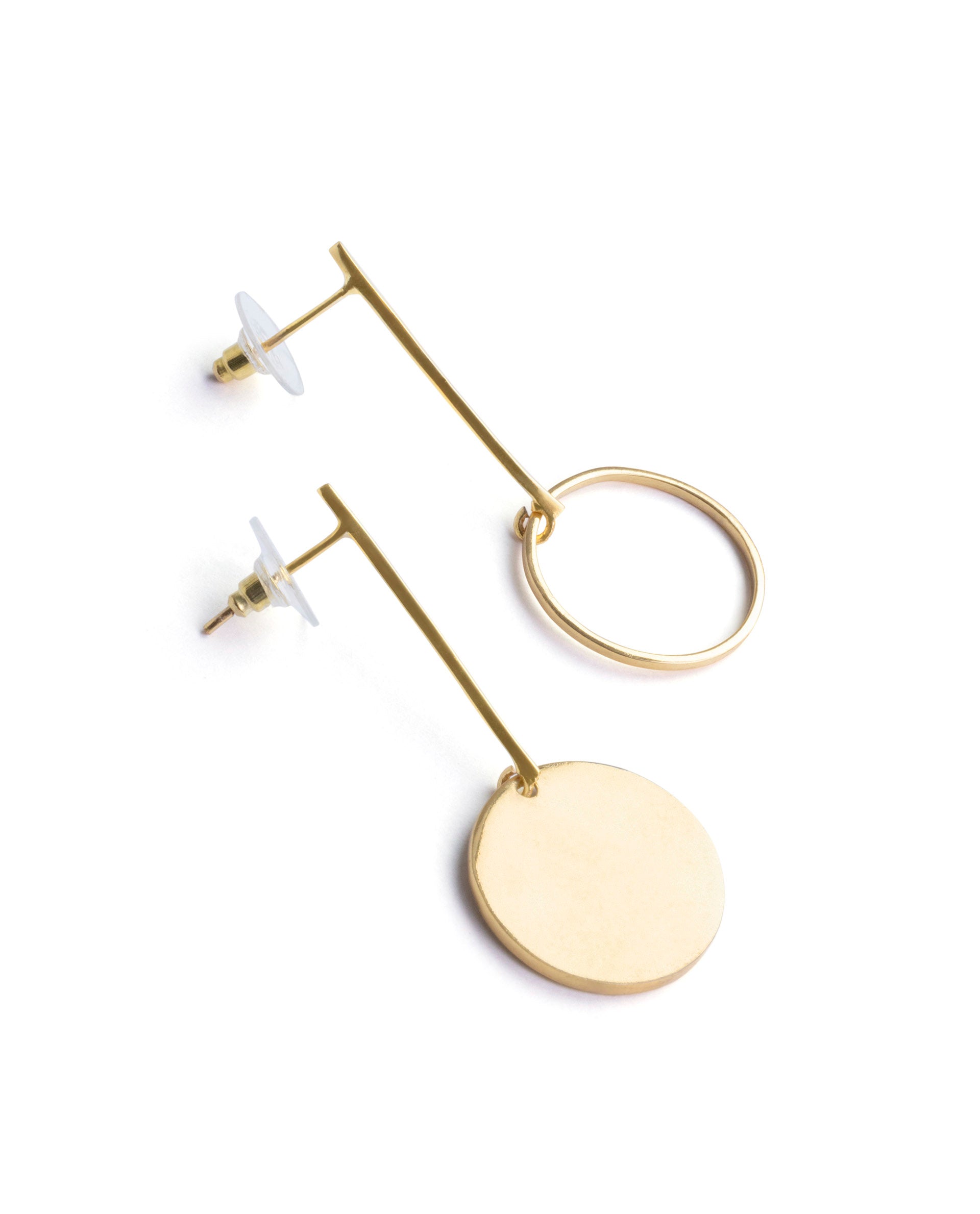 Rareism Women Ring N Disk Gold Earring