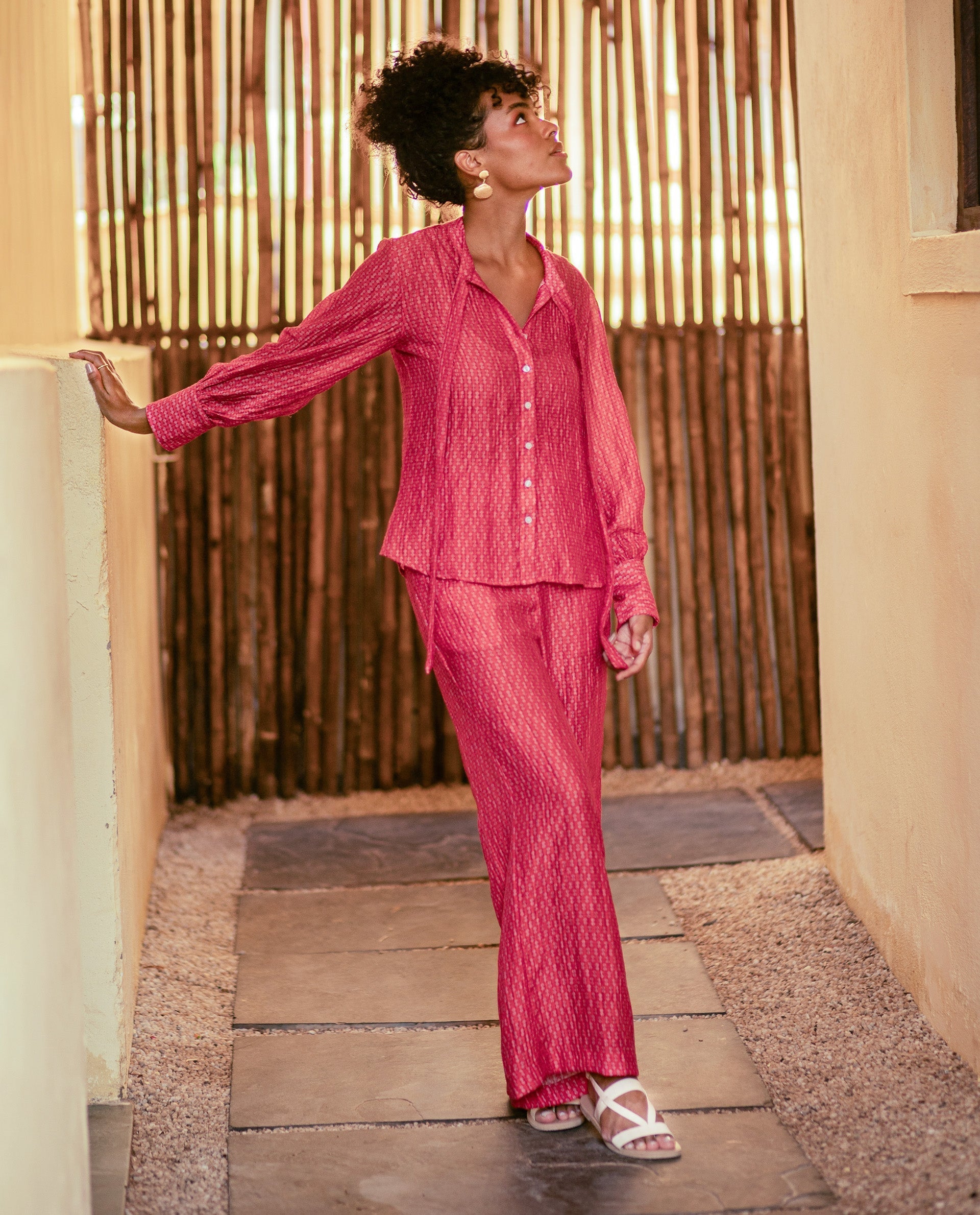 Rareism Women Rusha-B Red Rayon Nylon Fabric Regular Length Trouser