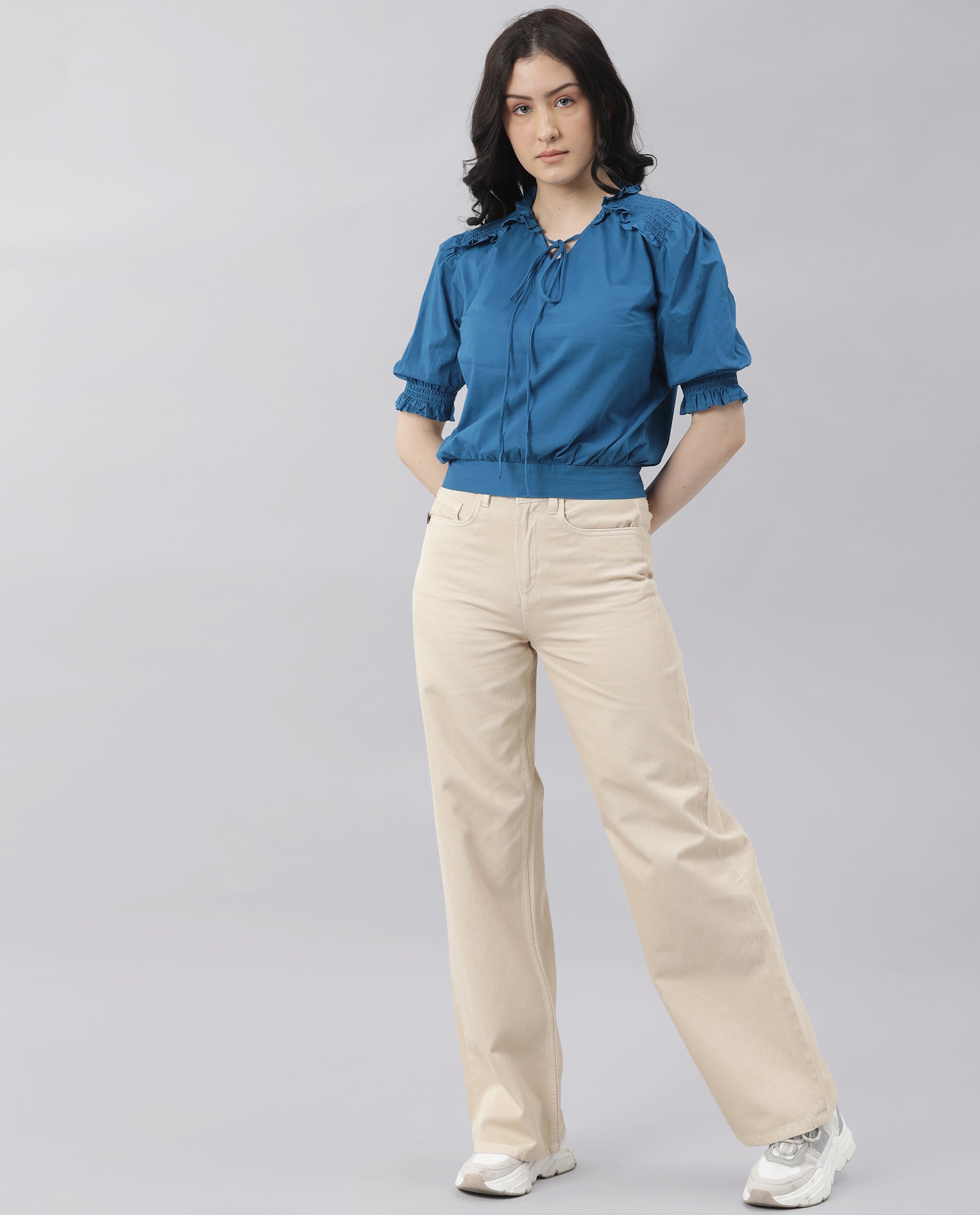 Rareism Women Salsa Blue Top Short Sleeves Solid