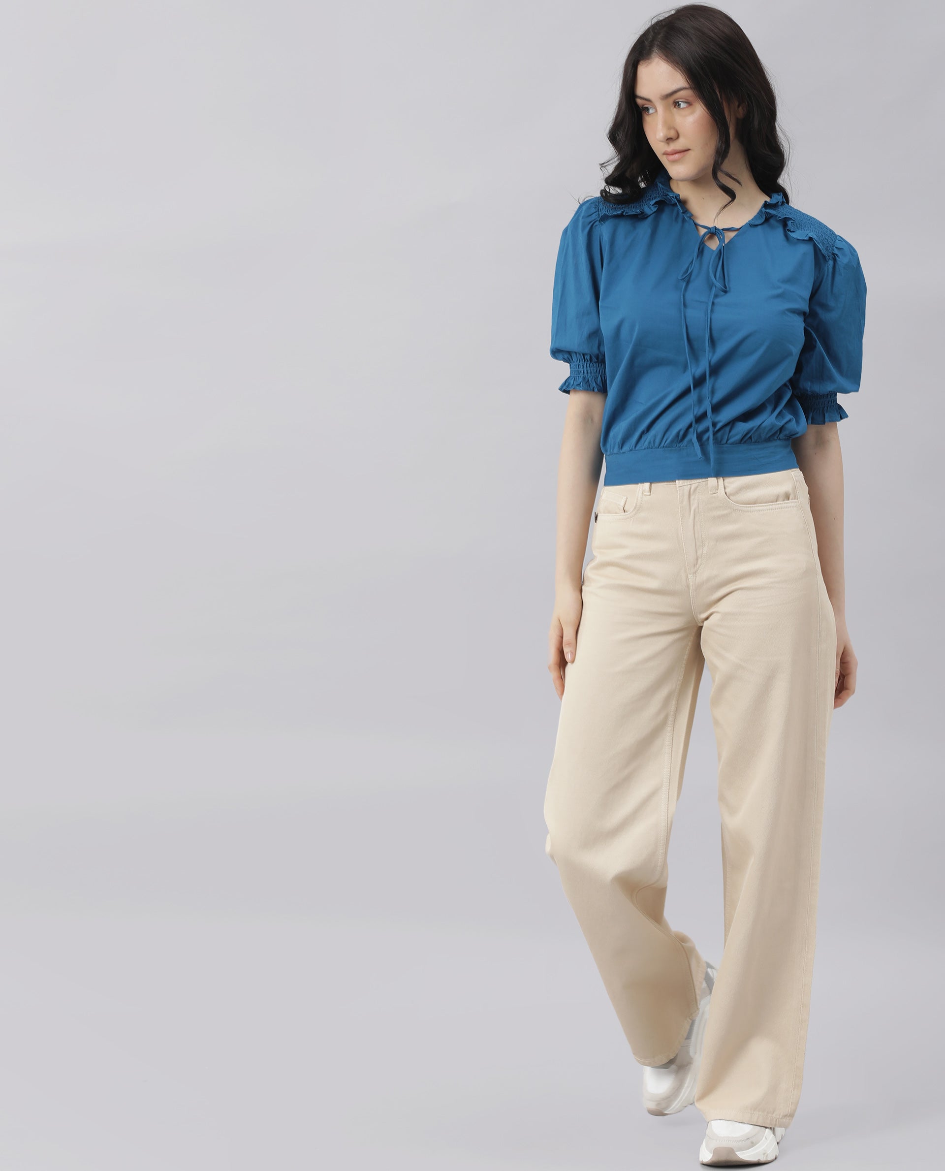 Rareism Women Salsa Blue Top Short Sleeves Solid