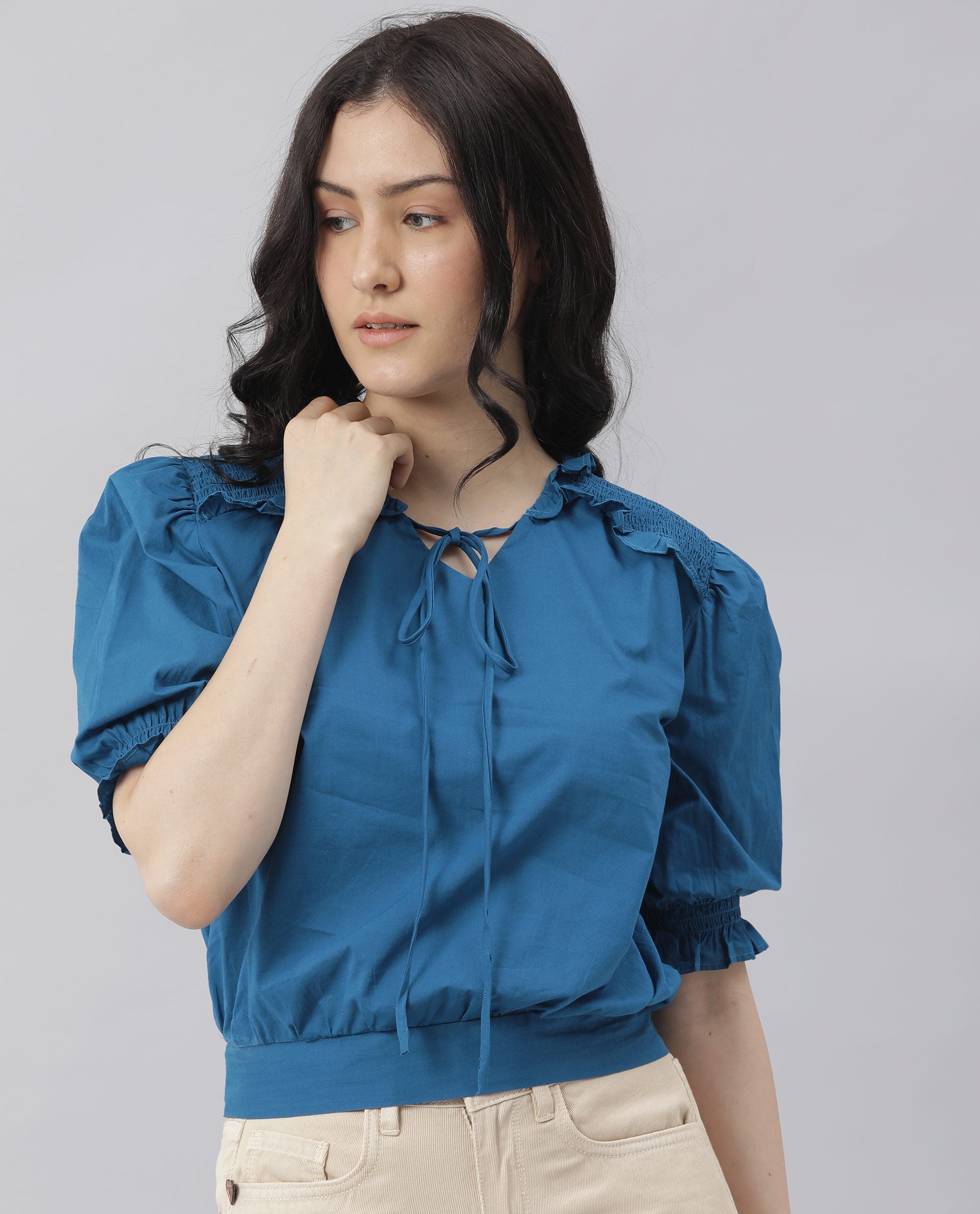 Rareism Women Salsa Blue Top Short Sleeves Solid