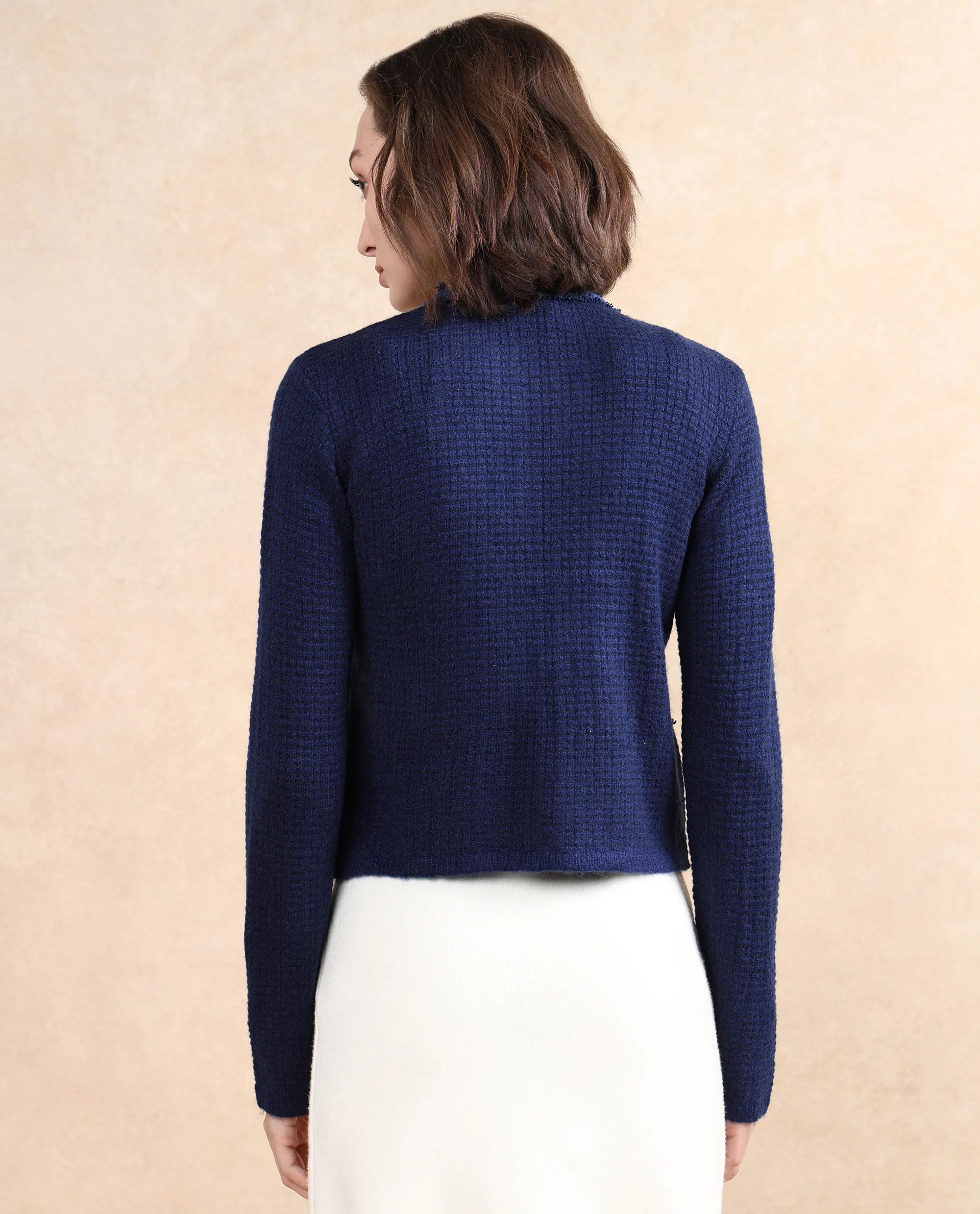 Rareism Women's Samsum Navy Crew Neck Plain Regular Fit Shrug