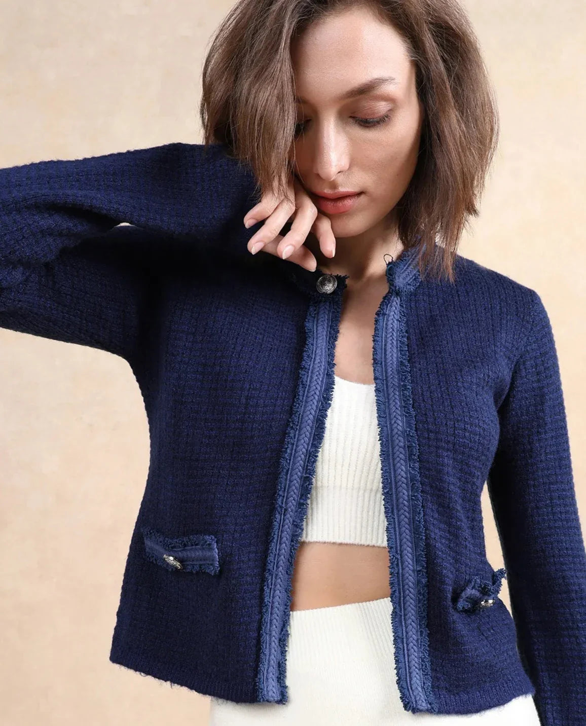 Rareism Women Samsum Navy Plain Shrug