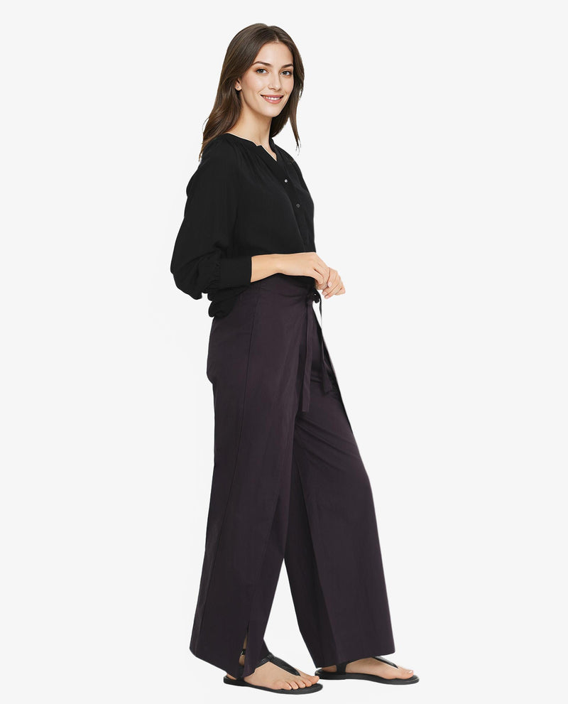 Rareism Women Sanremo Maroon Tie Up Wide Fit Plain Ankle Length Trouser