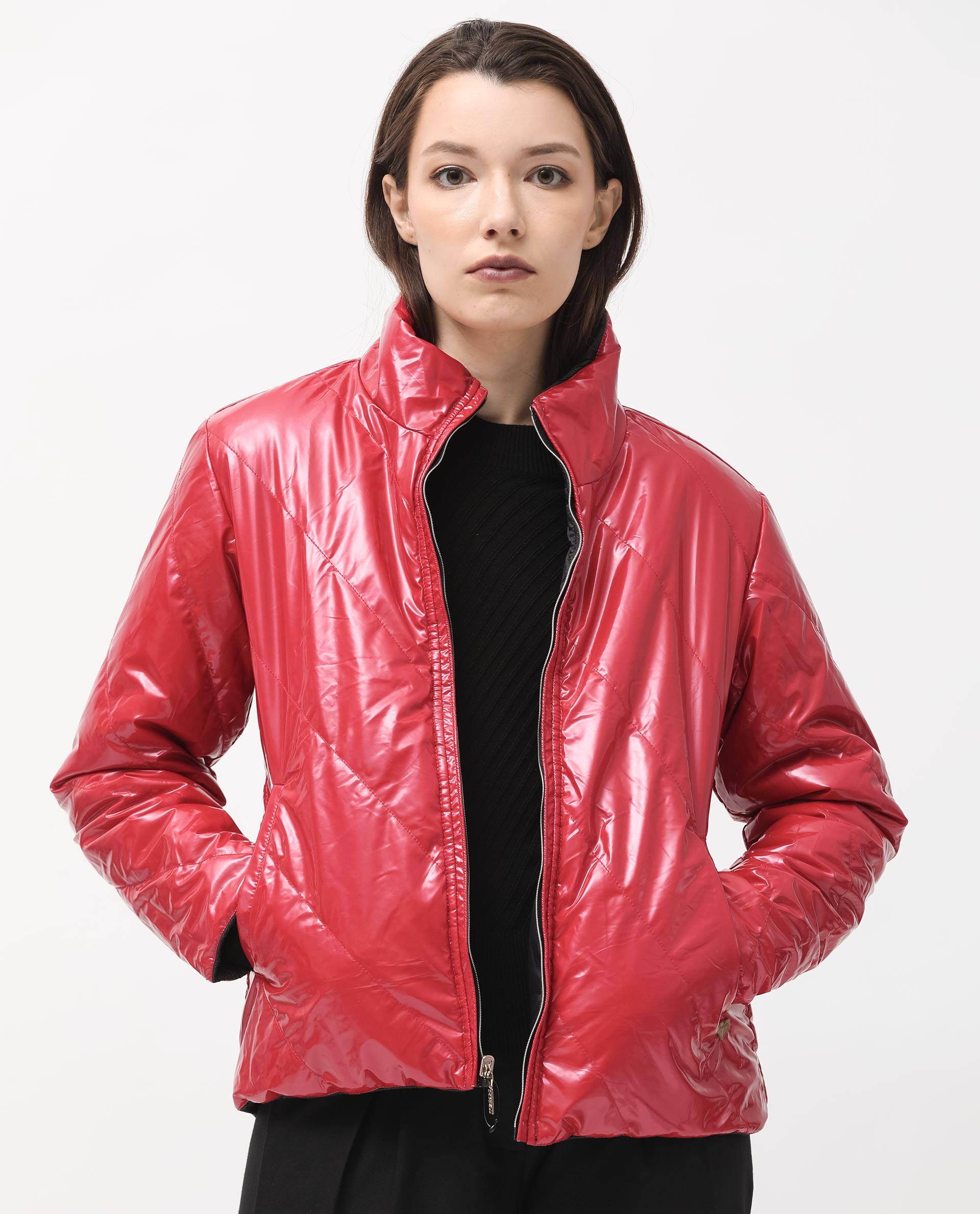 Rareism Women's Sapel Black Polyester High Neck Plain Regular Fit Jacket