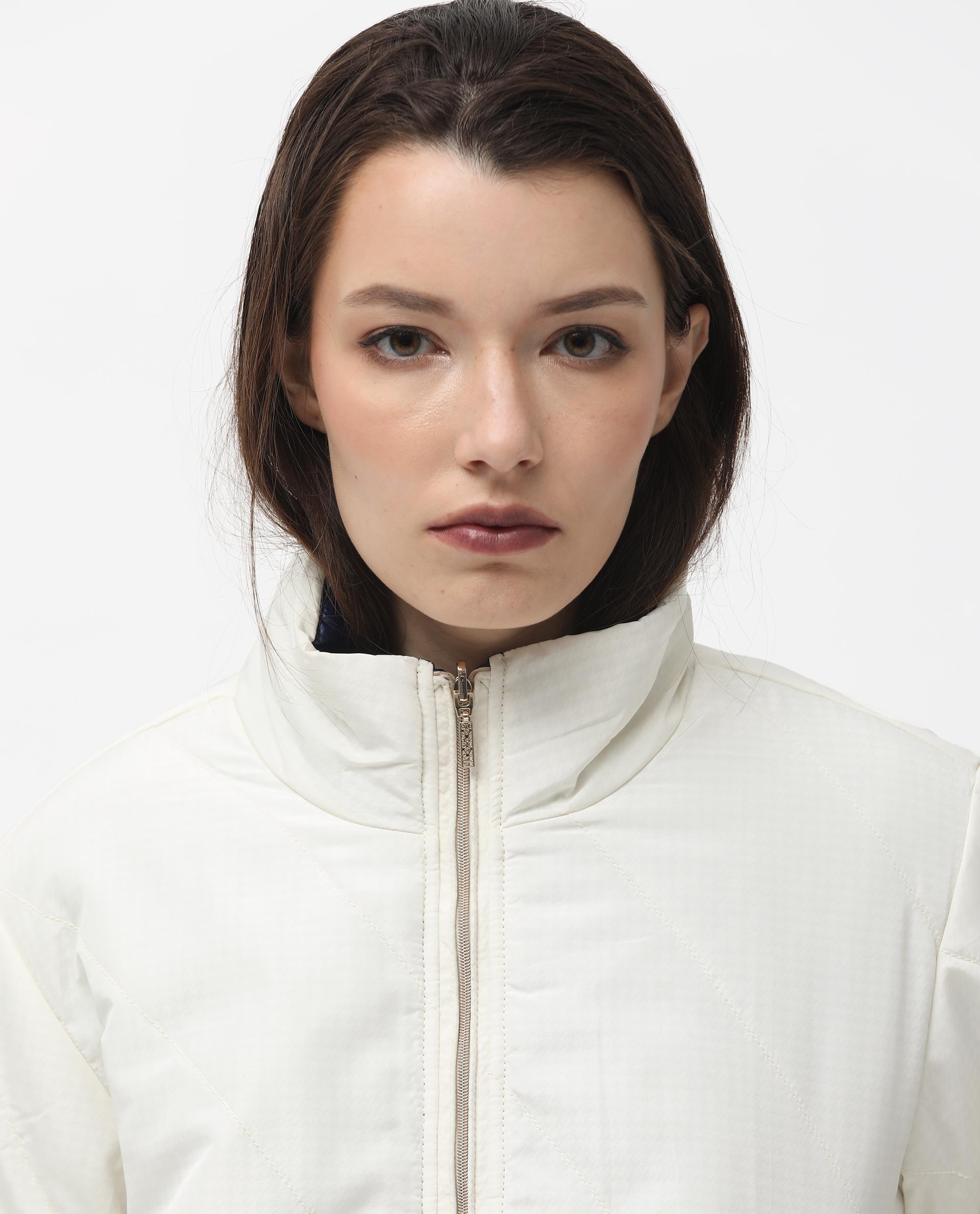Rareism Women's Sapel Off White Polyester High Neck Plain Regular Fit Jacket