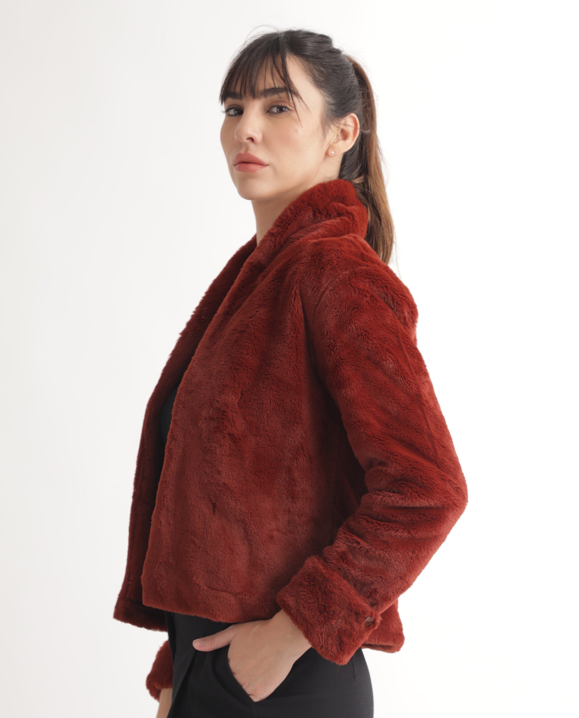 Rareism Women's Schella Rust Polyester High Neck Plain Regular Fit Jacket