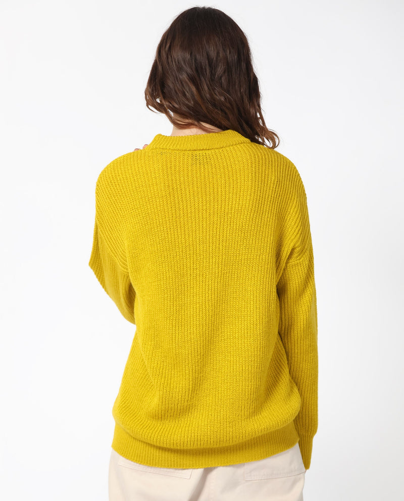 Rareism Women Schitt Mustard Acrylic Fabric Full Sleeves High Neck Relaxed Fit Plain Sweater