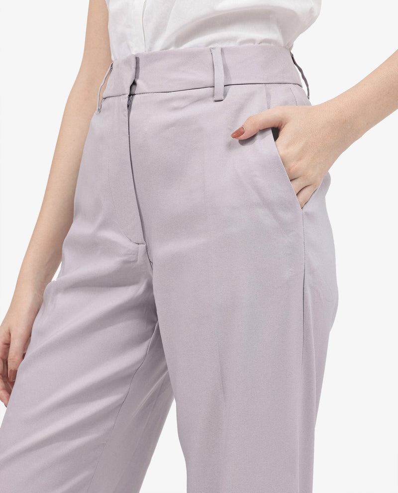 Rareism Women Selene Purple Cotton Fabric Zipper Closure Solid Regular Fit Trouser