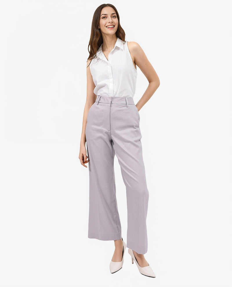 Rareism Women Selene Purple Cotton Fabric Zipper Closure Solid Regular Fit Trouser