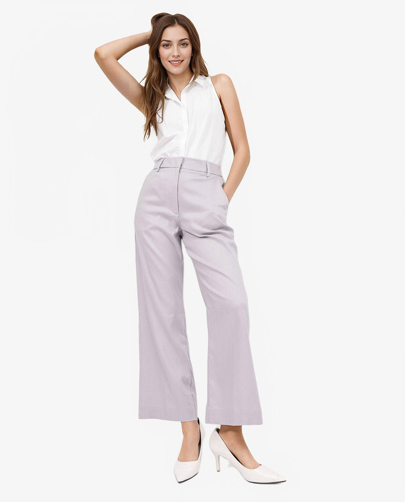 Rareism Women Selene Purple Cotton Fabric Zipper Closure Solid Regular Fit Trouser