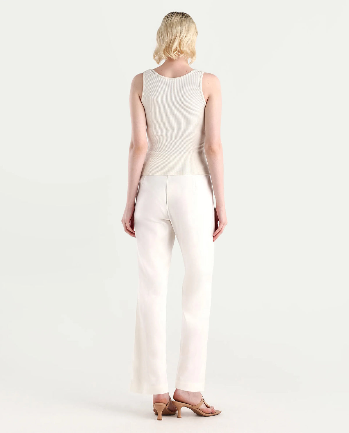 Rareism Women's Selene White Cotton Blend Plain Ankle Length Straight Fit Trouser