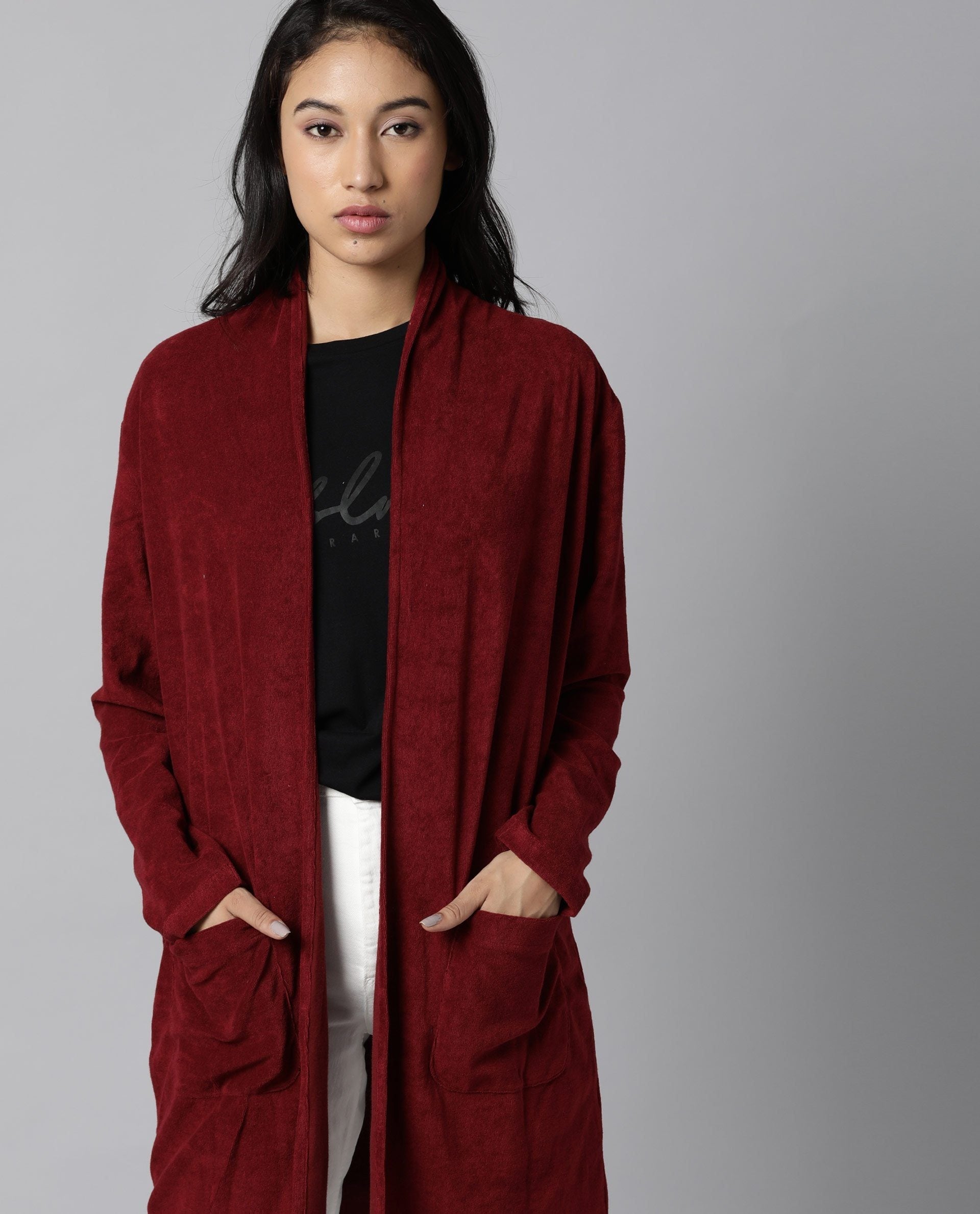 Rareism Women Sesh Maroon Overlayer Knit Fabric Solid